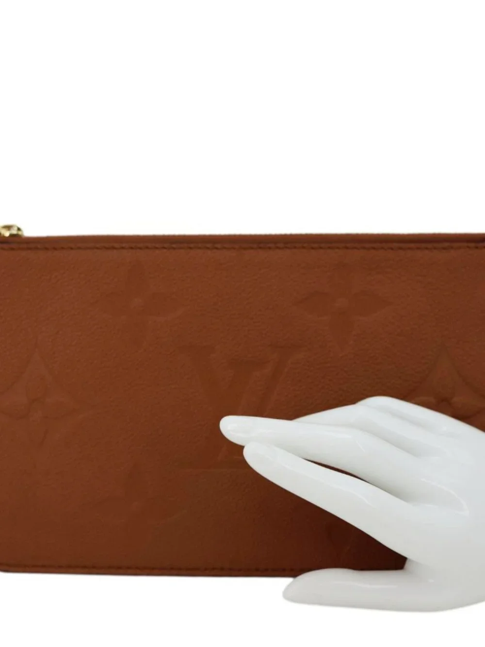 Louis Vuitton  Neverfull Pochette Giant Monogram Empreinte Leather Wristlet Brow
